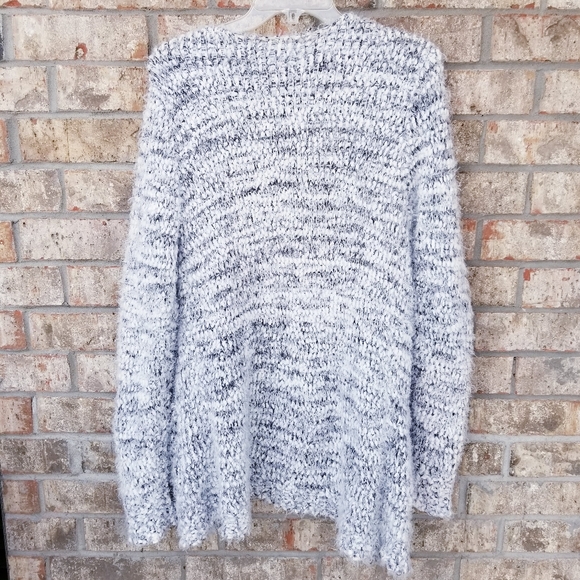 Woven Heart Super Soft Gray/ White Marled Eyelash Open Cardigan Sweater LARGE - Picture 2 of 8